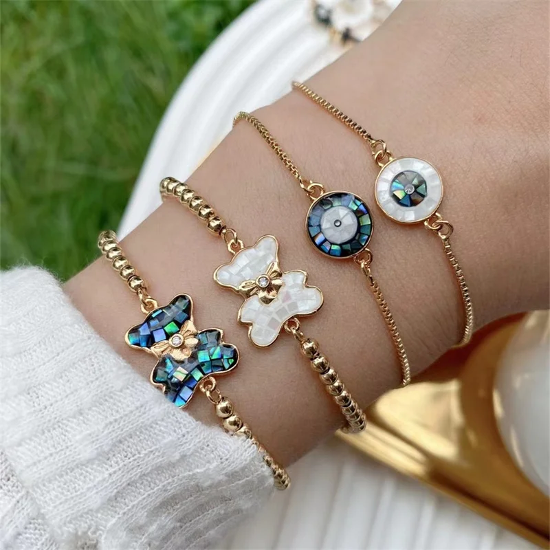DIY ювелирные изделия браслет CZ паве эмаль Перламутр Бабочка Злые Глаза соединительные Очаровательные золотые браслеты из бисера