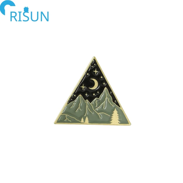 Manufacture Metal Custom Mountains Enamel Pin Brooch Enamel Mountain Scenery Night and Day Mountains Lapel Pin Badge