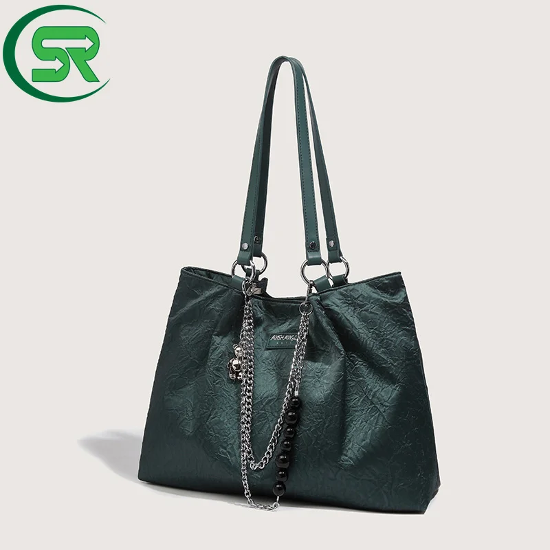 2021 autumn winter new trendy Korean underarm big large causal black brown PU women chain underarm shoulder tote hand bag