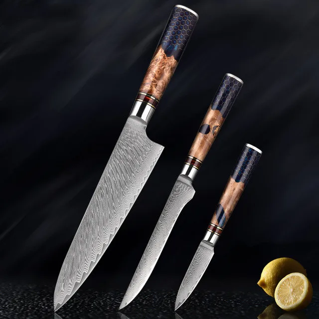 9 Pcs cuchillos de chef profesional Vg10 Knives Kitchen Chef Couteau Santoku Japanese Damascus Knife Set