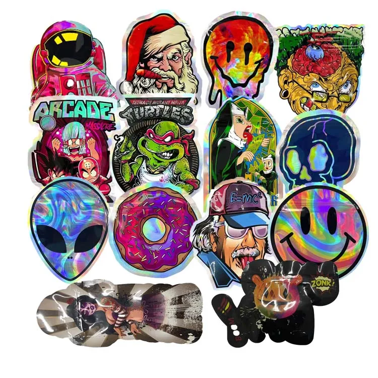 In Stock 100 PCS Custom Printed Special Shape Resealable Baggies 1 g 3.5 g Die Cut Mylar Bags Holographic