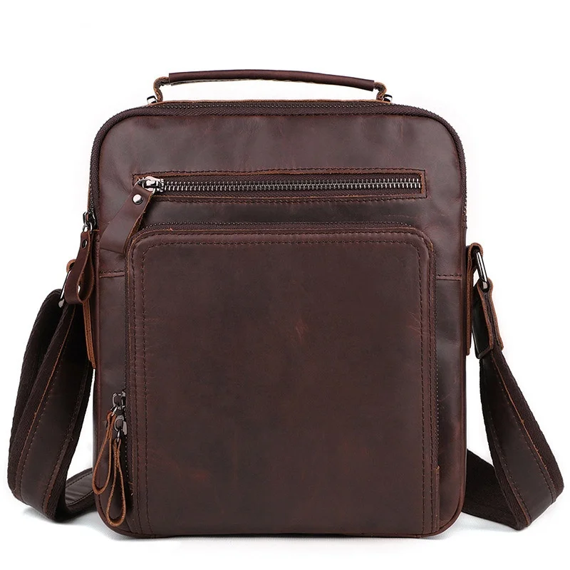 New Arrival Dark Brown Crossbody Phone Bag Crazy Horse Leather Shoulder Bag For Men