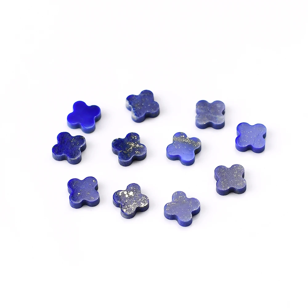 Hot selling Natural lapis lazuli wholesale Four Leaf Clover Style loose stone cutting Smooth and flat Lapis gemstone
