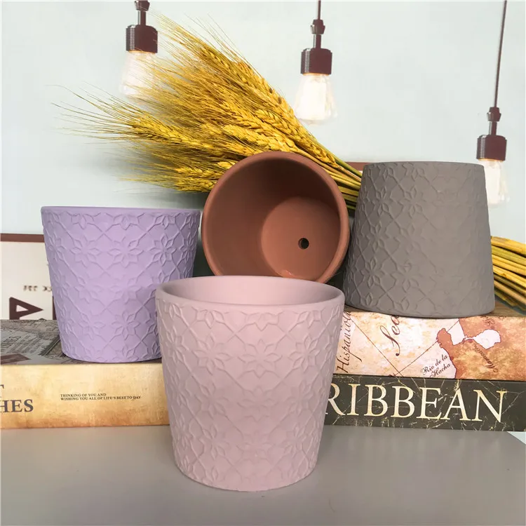 Green plants succulent flowers red pottery ground potted plants embossed patterns balcony breathable coarse pottery