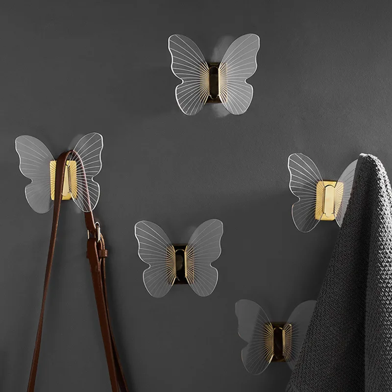 Bedroom decoration porch door creative simple light luxury single hook door back coat hook new acrylic butterfly hook