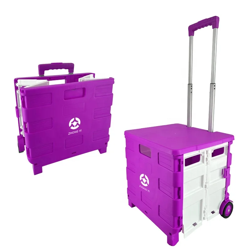 Plastic Folding Canvas Utility Rolling Shopping Cart with Canvas Bag