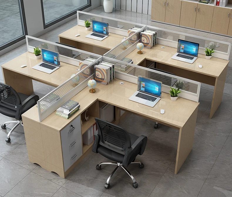 Large space 1/2/3/4/6 seaters workstation office furniture L- shaped wooden MDF 4 person office workstation