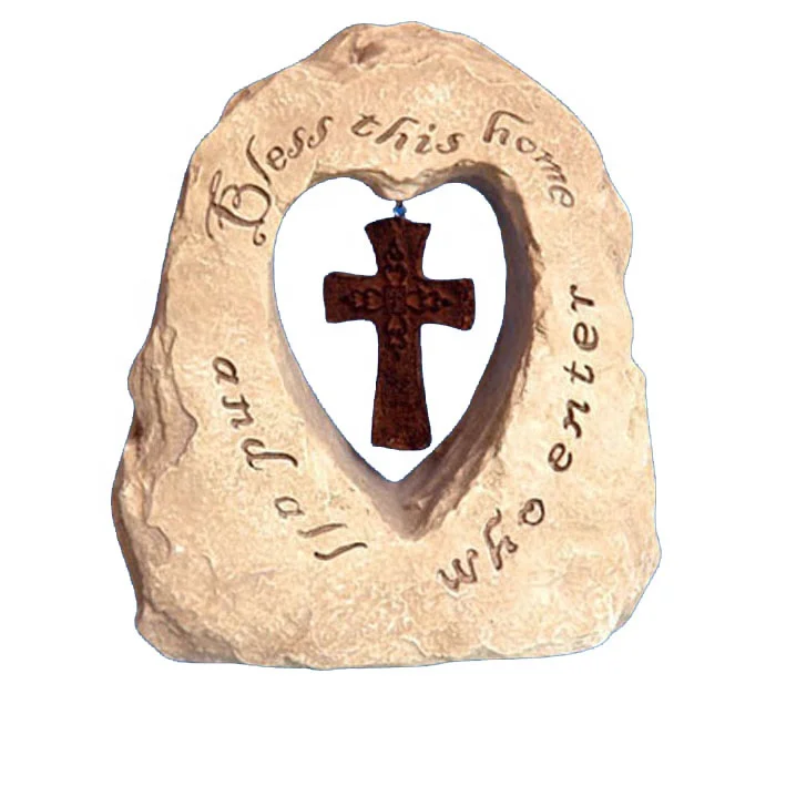resin stone shaped grave cross with inspirational words engraved