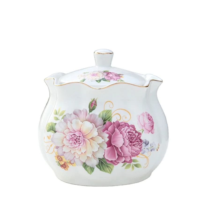 Flower Shape Ceramic Storage Jar Ceramic Kitchen Sugar Coffee Tea Food Canisters Ceramic Candy Jar With Lid
