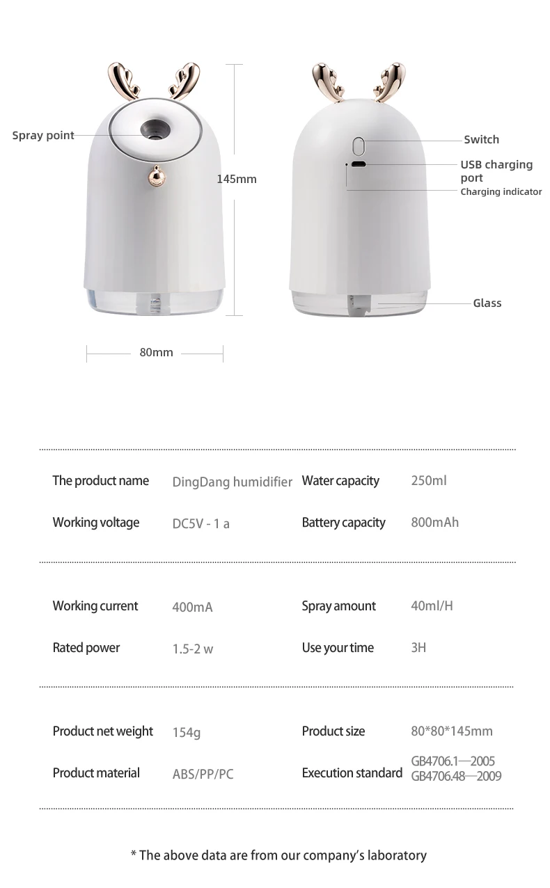 Best quality white USB charge portable seven color light air cooler water sprayer mist makers  mini humidifiers