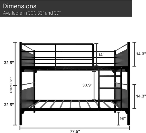 Metal Bunk Bed Heavy Duty Sturdy Twin Steel Bed Frame Commercial Use Kids Camps And Shelter Black Bed