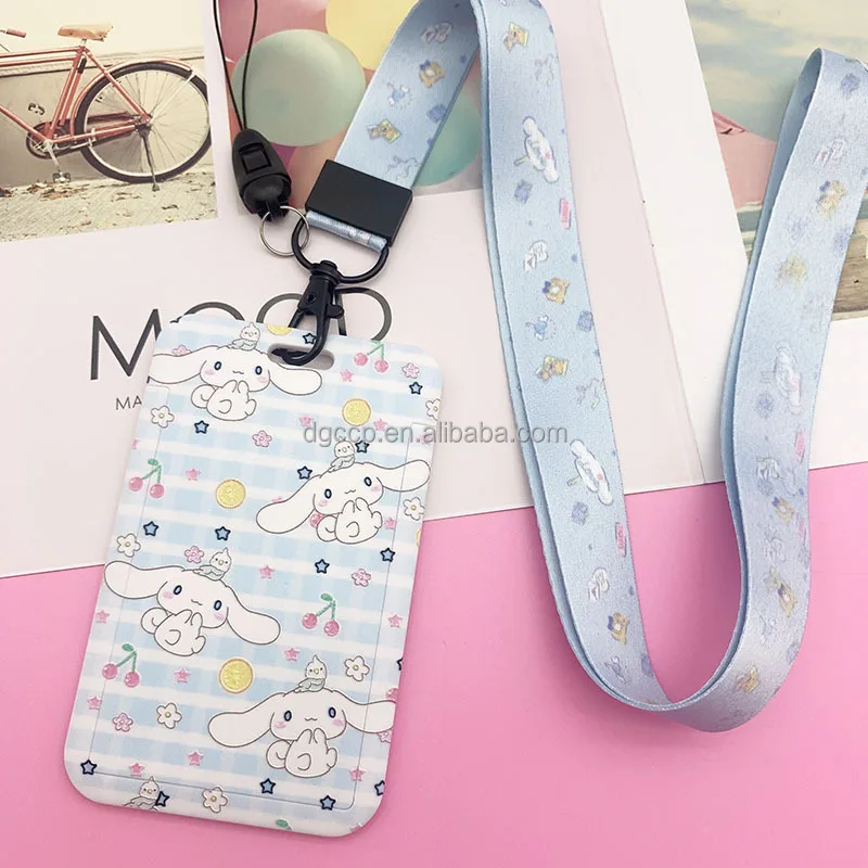Cute Cartoon sanrios Cinnamoroll dog Card Holder Lanyard Anti-Lost Name Badge Bus Work ID Card Case with Lanyard