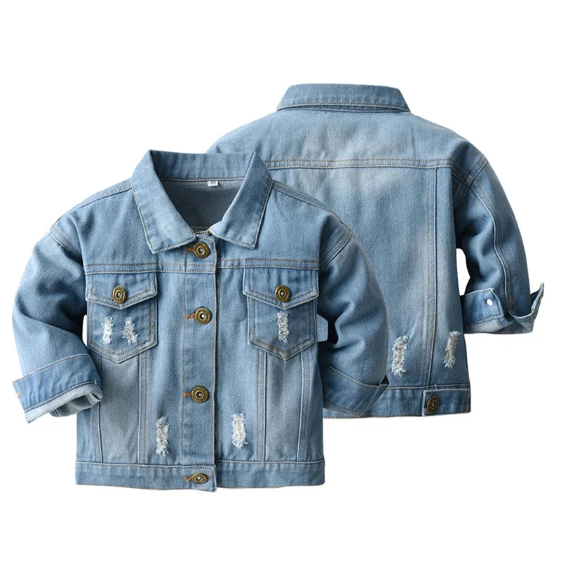 DS024 Spring Autumn Kids Casual Jacket Girls Ripped Holes Jeans Coats Little Boys Girls Denim Outerwear Costume