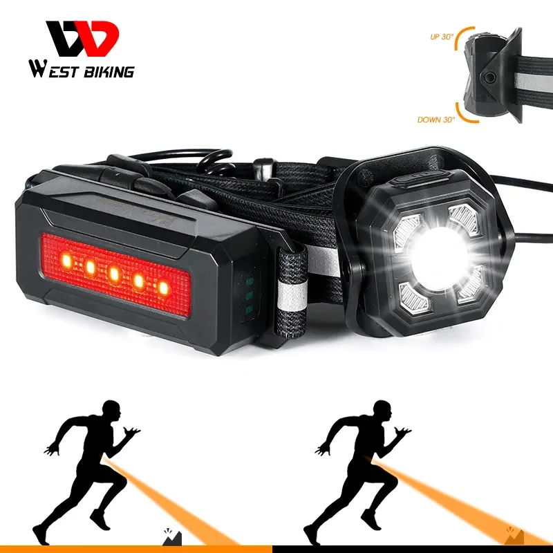 WEST BIKING USB Chargeable Running Waist Light 3 Modes 300 Lumens Headlamp forHunting USB Rechargeable Headlamps