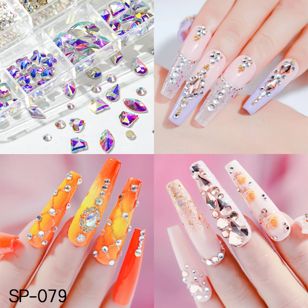 24 Colors 3D Glass Mixed Shape Nail Art Crystal Rhinestone Box Set For Nail Art Beauty DIY