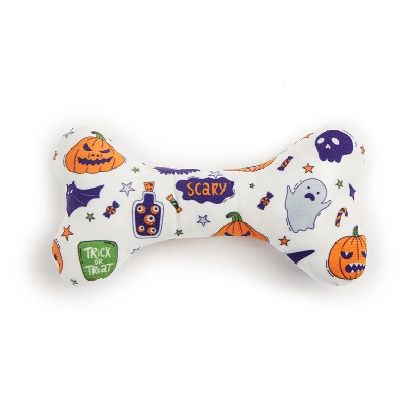 2024 New 8pcs One Pack Hot Sale Pet Halloween Birthday Party Sounding Plush Bone Shaped Dog Toys