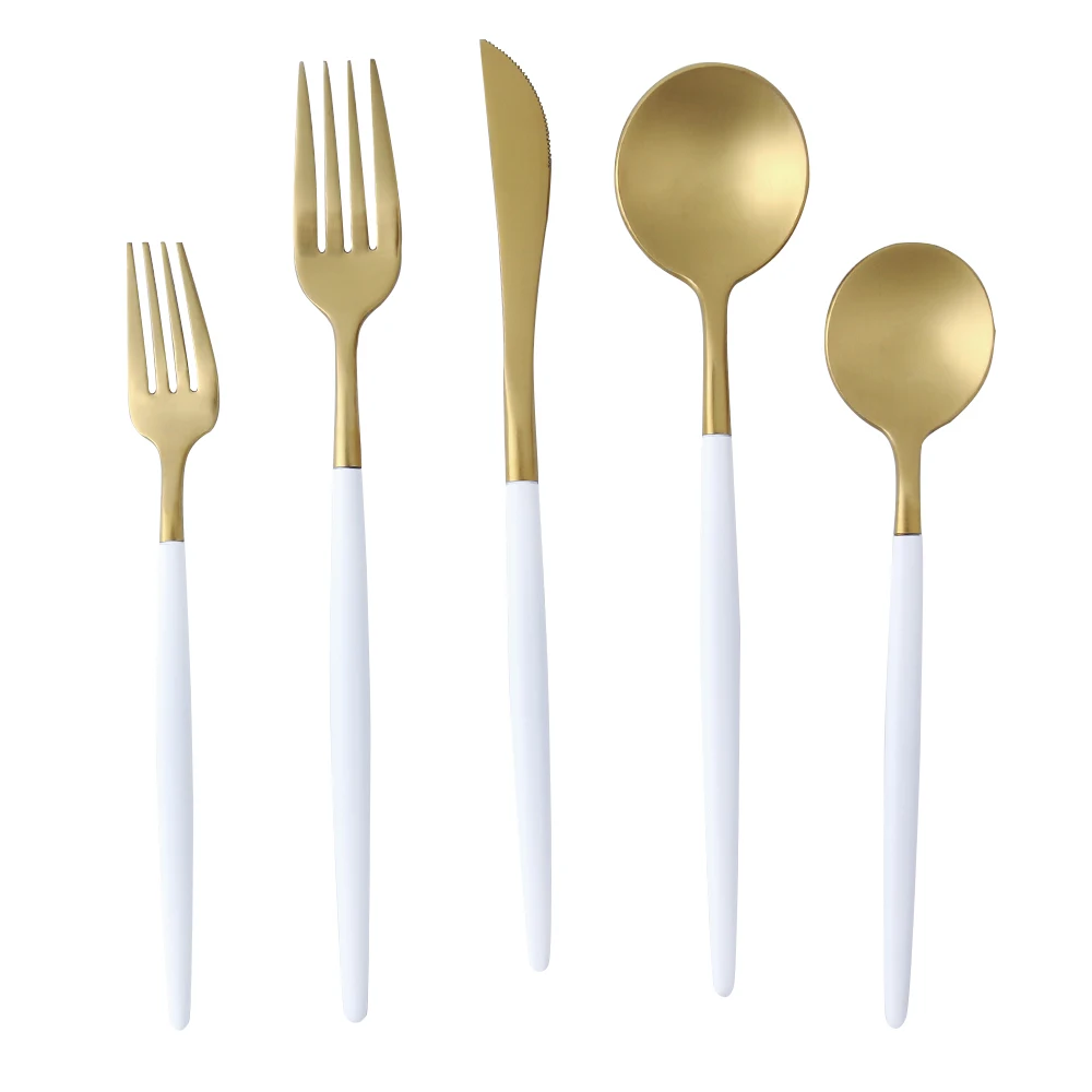 Лучший продавец столовые приборы оптовая продажа ложки с черной ручкой вилки ножи свадебные из нержавеющей стали набор позолоченных столовых