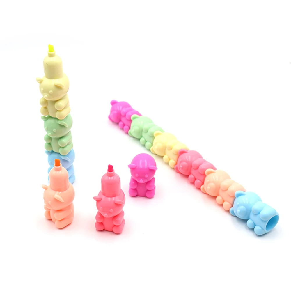 BSCI factory supply student stationery warehouse cute five color bear highlighter