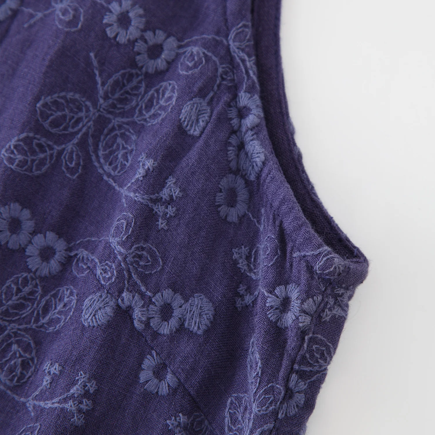 Custom Linen Clothing Manufacturer Purple Floral Ladies Hand Embroidery Dress Women High Quality 100%  Linen Dresses for Women