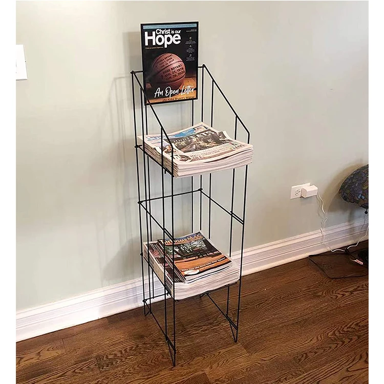 Displayart 3 Shelves Magazine Rack Metal Wire Newspaper Literature Stand