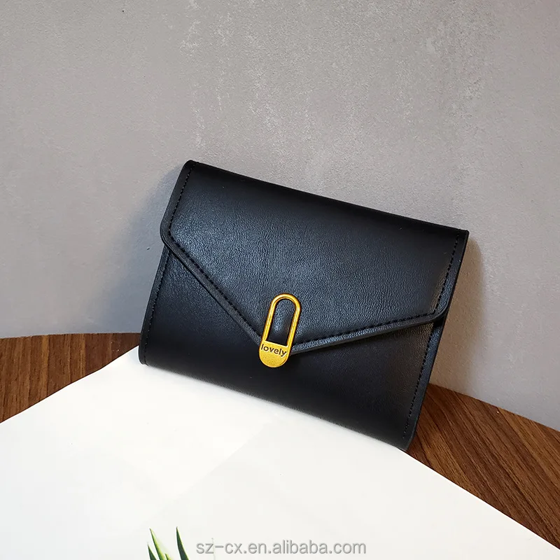 Fashion simple wallet fold card holder clip purse business wallet woman vintage black pu leather cash envelope wallet for ladies