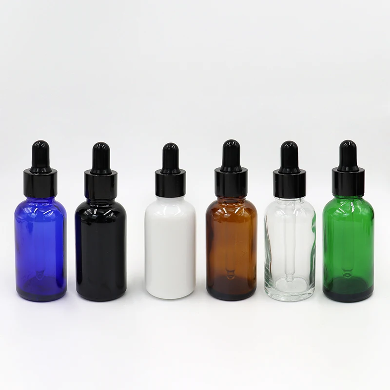 Amber Round Glass Boston Bottle Black Glass Eye Dropper Massage Oil Leakproof Essential Oils Sample Liquid Perfume Container