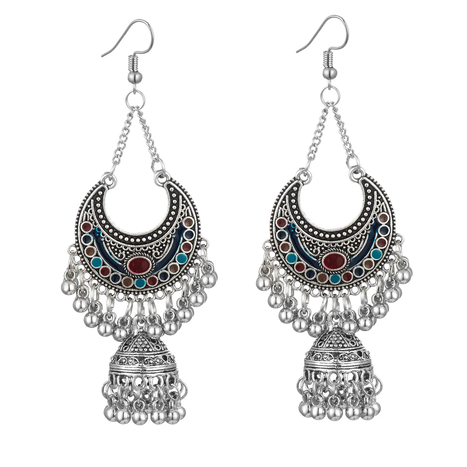 VRIUA Classic Ethnic Tassel Earrings Women Vintage Carved Turkish Silver Bells Tassel Indian Turkey Jewelry Ladies