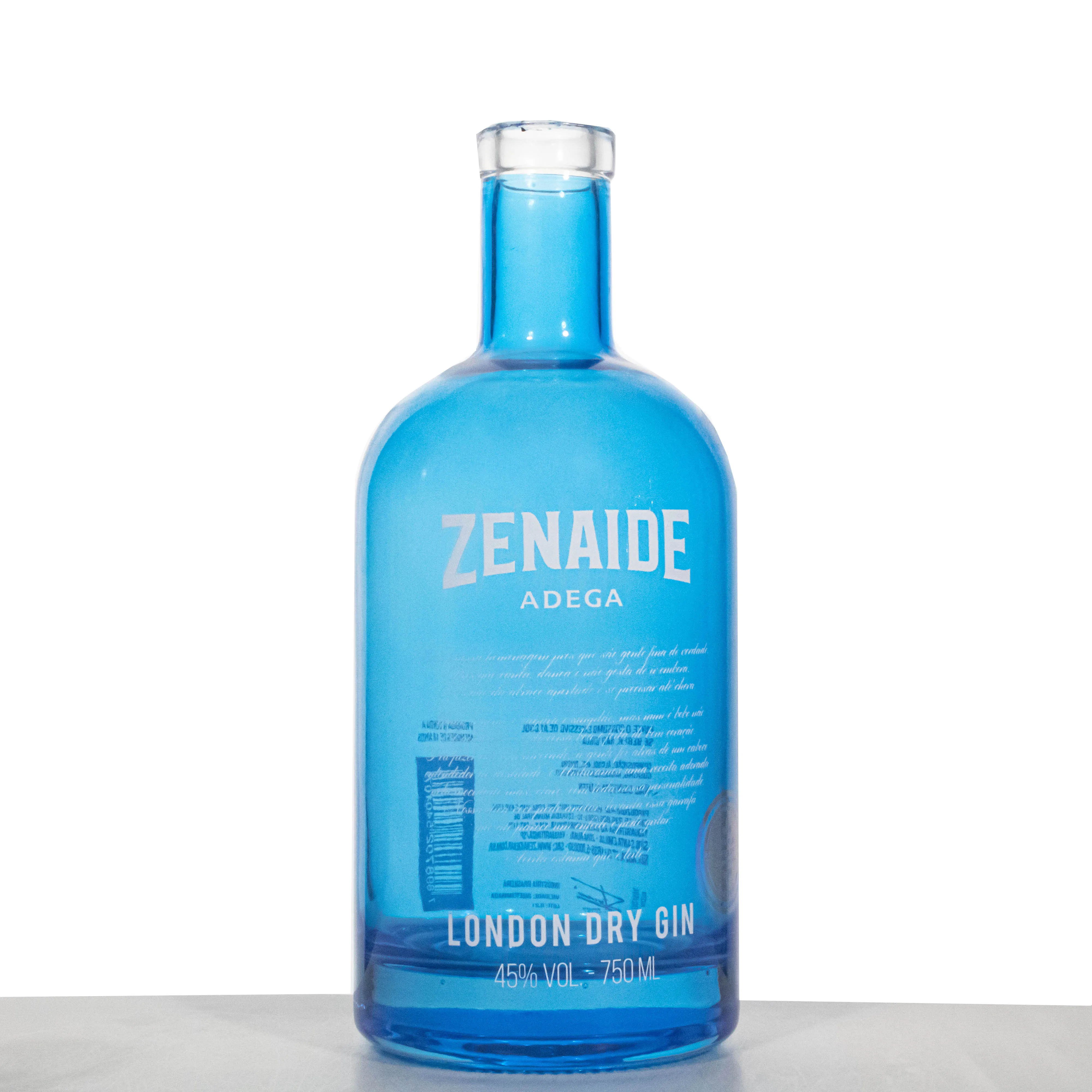 Whisky Vodka Rum 700ml Liquor Round Glass Bottle Screen Printing Beverage Blue Bottle Clear Empty 500ml 700ml 750ml Bottle