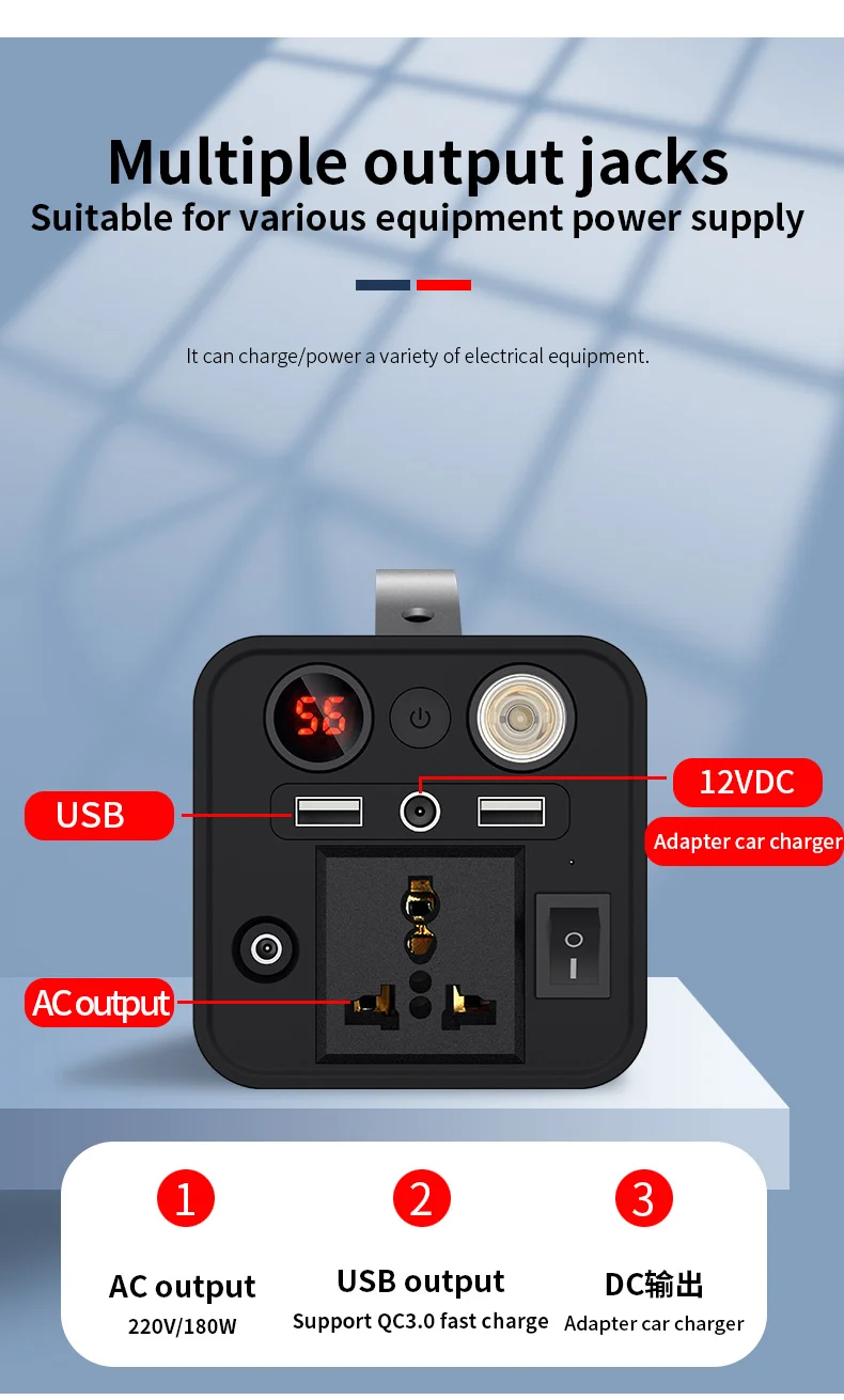 Новая портативная мощность 180Wh электростанция 110V/230V AC Power Bank 100000mah