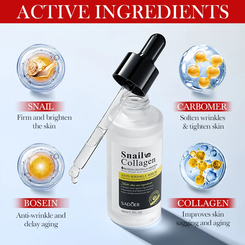 SADOER Wholesale Snail Collagen Anti-wrinkle Moisturizing Essence Firming Face Snail Facial Serum Beauty Personal Care Products