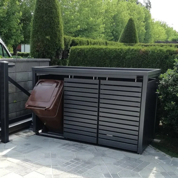 Waterproof trash can cover bin outdoor furniture double door aluminum garden used Storage garbage bin shed box