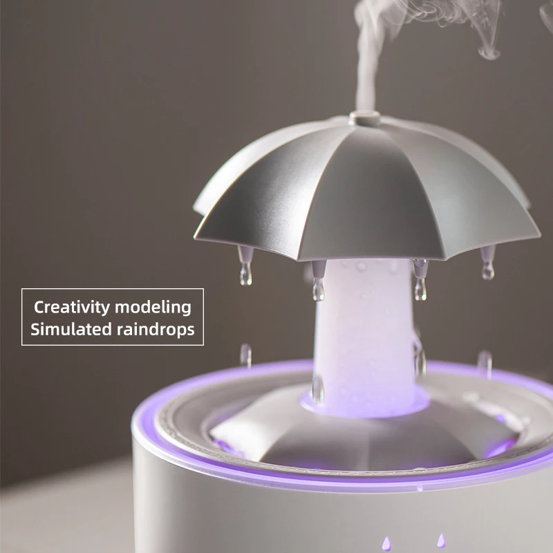 2024 Popular Rotating Umbrella Ultrasonic Humidifier 300ML Remote Control 7 Changing LED Light Rain Cloud Aroma Diffuser