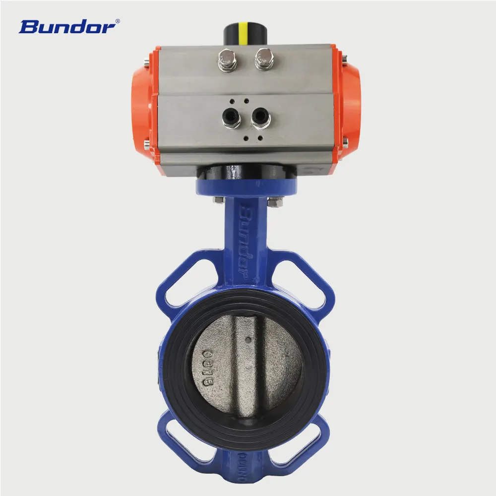 Bundor ISO5211 5K/10K/150LB 2'- 44' DN50-DN1200 Wafer Type Pneumatic Butterfly Valve