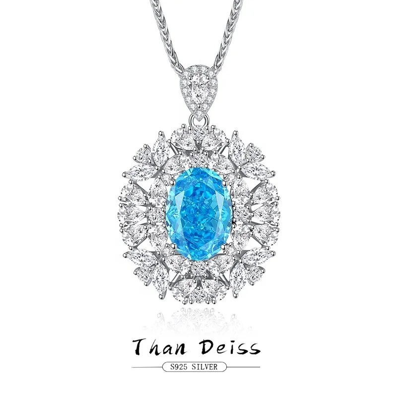 Оригинальный Новый S925 Серебряный Роскошный кулон 10*14 денье морской синий Ледяной цветок вырезать высокоуглеродное бриллиантовое ожерелье