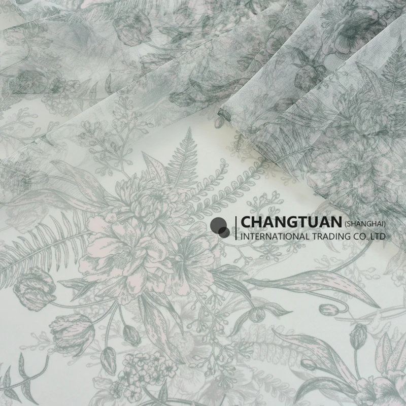 Wholesale Cheap Soft Sheer Lace Tulle Dress Fabric Light Weight Vintage Floral Print Mesh Material Fabric For Clothing