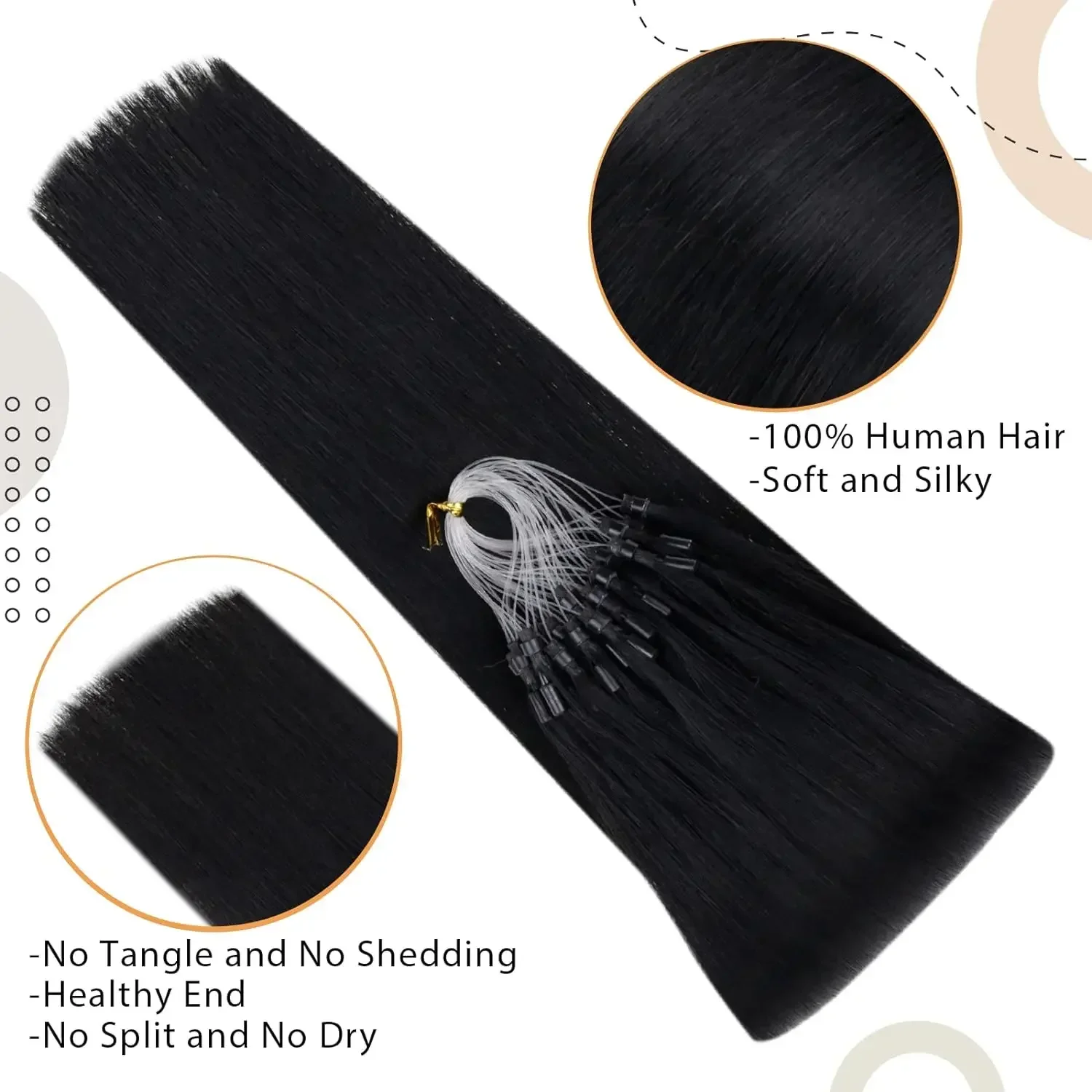 Micro Loop Remy Human Hair Extensions Cold Fusion #1B 16-26 Inch