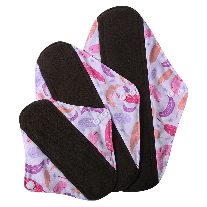 Popular Super Absorbent Reusable Bamboo Charcoal Cloth Menstrual Pad Washable Sanitary Pads Woman Eco-Friendly Pad