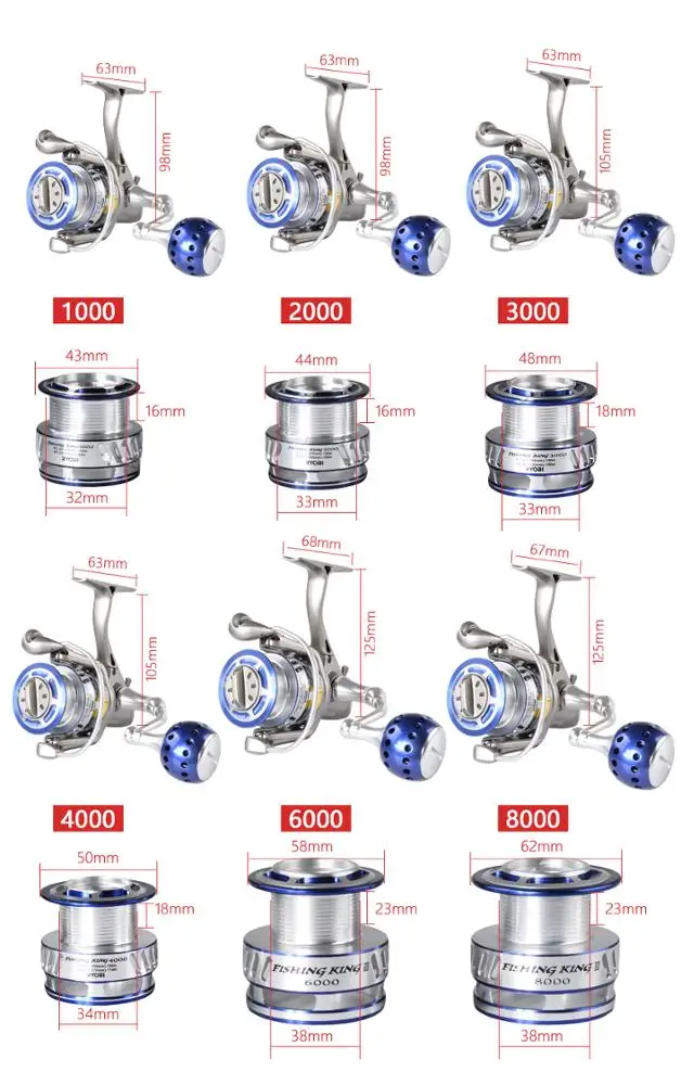 
Ryobi Fishing King 1000/2000/3000/4000/6000/8000 Fishing Reels Saltwater Sea Spining Reels with Max Drag 10kg 