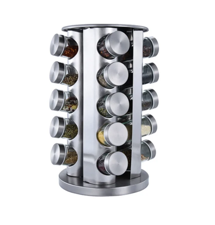 Stainless steel Jar Set Rack Sugar Pepper Bottles Salt Shakers rotating spice rack organizer Seasoning spice carousel