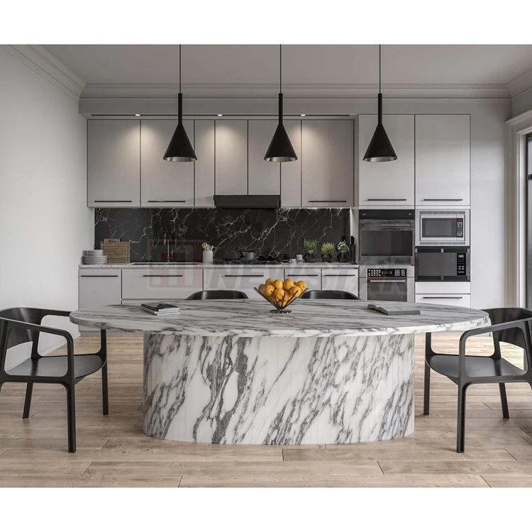 Luxury White Arabescato Slab Dining Table Natural Stone Dining Room Furniture Rectangle Marble Dining Table