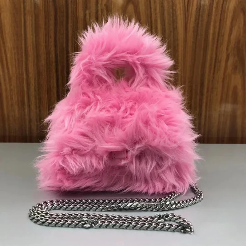 New Winter Fashion Feather Hand Warmer Feather Pearl Crossbody Shoulder Bags Fur Handbag