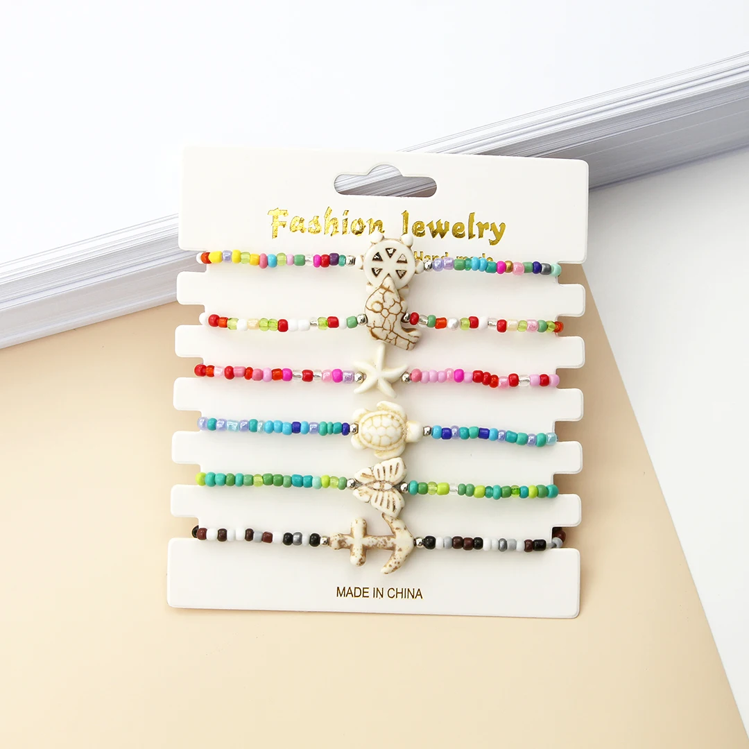 Factory Custom Turtle Butterfly Boat Anchor Colorful Seed Bead Letter Elastic Summer Beach Ocean Bracelet For Women And Men