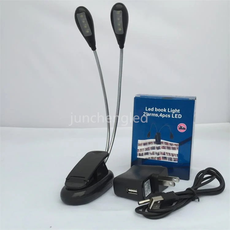 White In 4 Brightness Rechargeable 8 LED Dual Head Book Light With Indicator Light