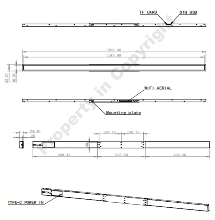 120CM 47 inch supermarket super wide shelf edge stretch strip LCD display advertising display