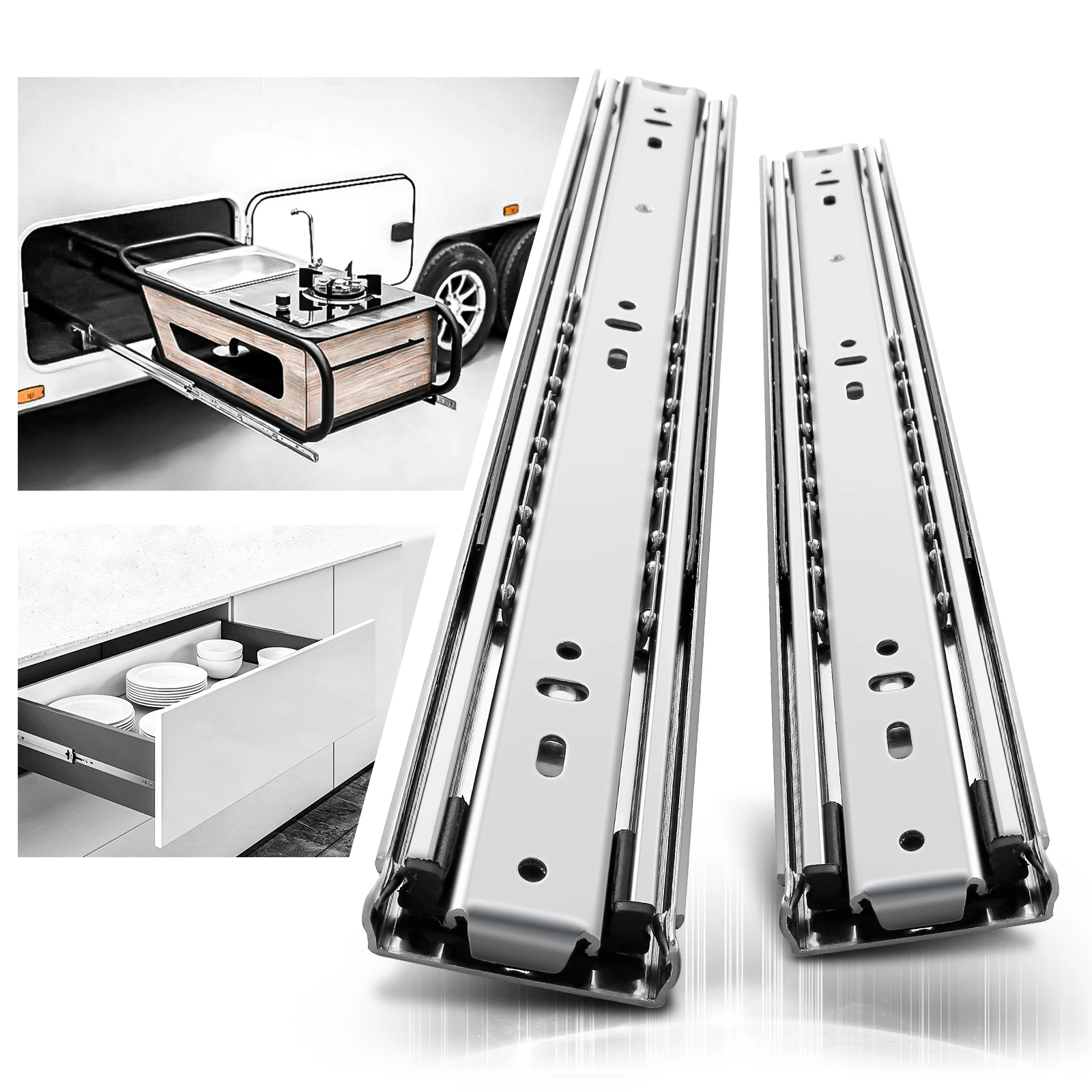 AOLISHENG Heavy Duty Drawer Slides Ball Bearing Three Section Full Extension Drawer Runners Furniture Hardware load bearing 68kg