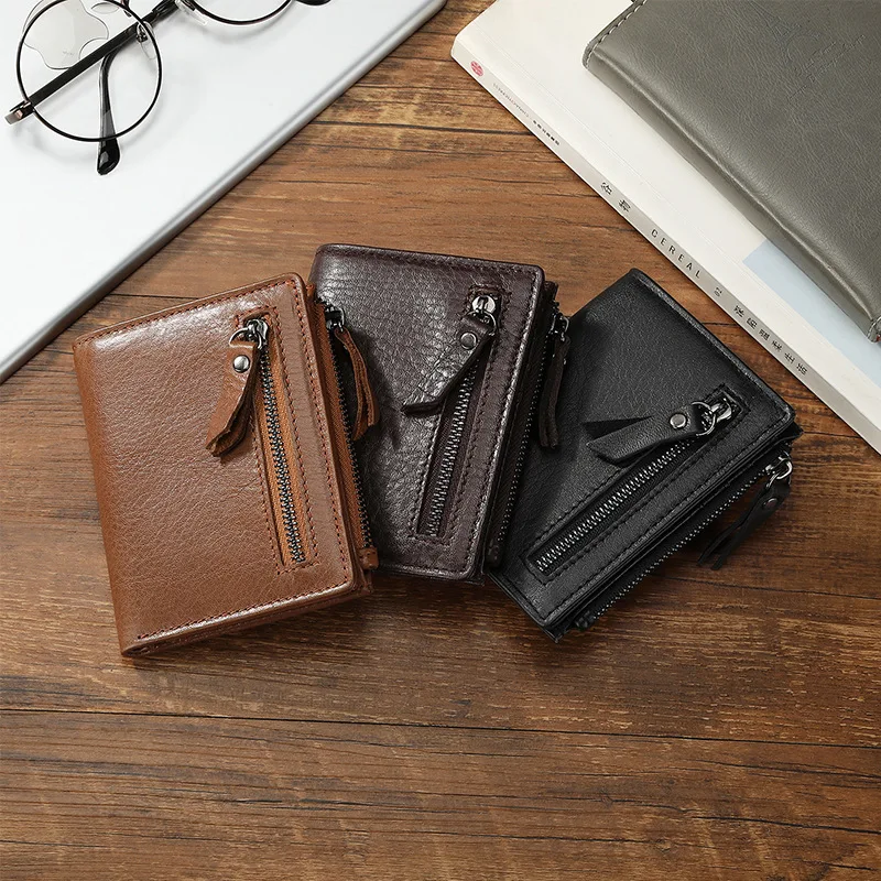 2023 RFID Secure Large Capacity Multi-card Leather Wallets for Men and Extract card  Mens Genuine Leather Zipper Wallet