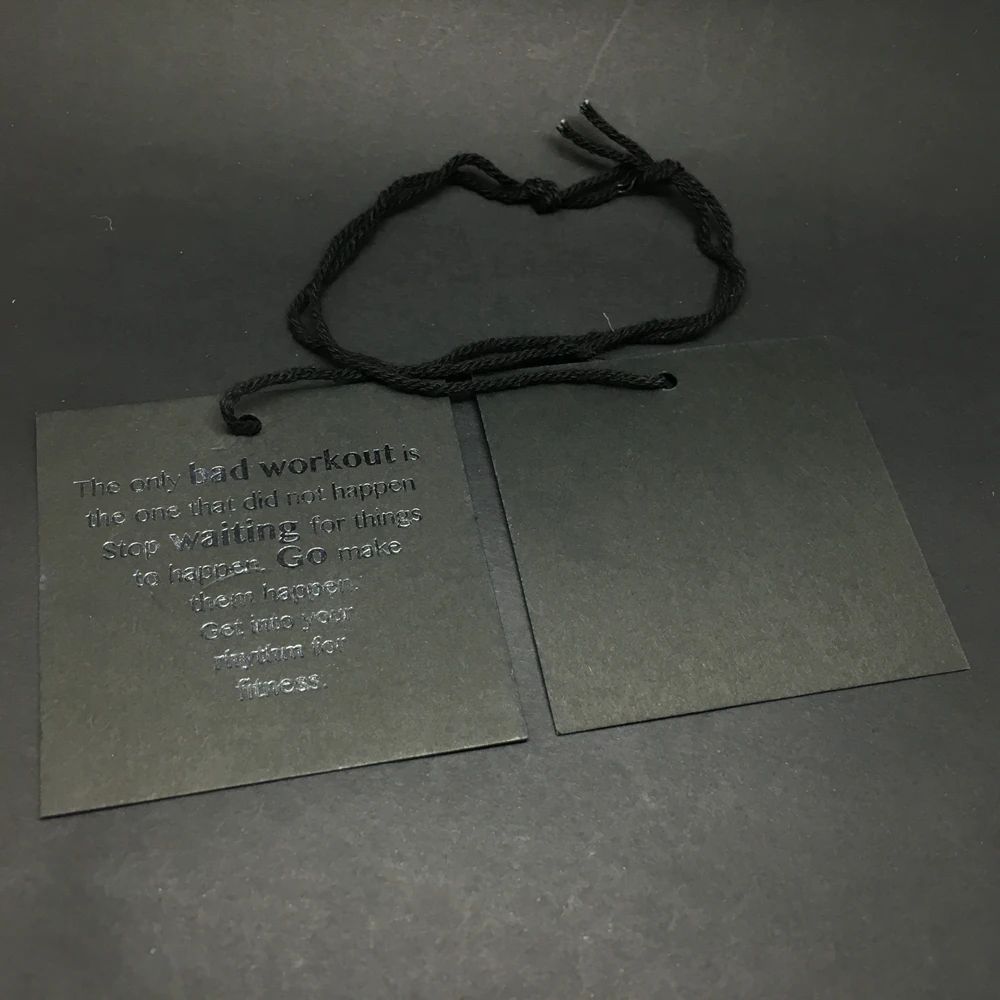 Recycled Coated Paper Shoes Jeans Garment Bags Luxury Emboss Foil Paper Elastic Cord String Swing Clothing Price Hang Tags