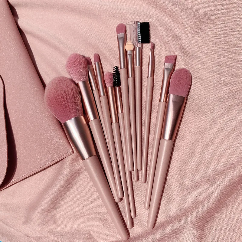 7Pcs 12Pcs private label pink powder eyeshadow brush makeup brush set with PU bag