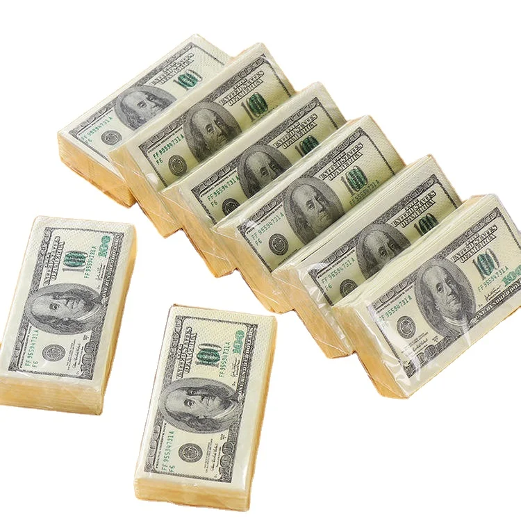2 слоя: 33x33 см поставщик рисунком Знака Доллара; Денег бумажные салфетки Usd разноцветный Бар партия высокое качество