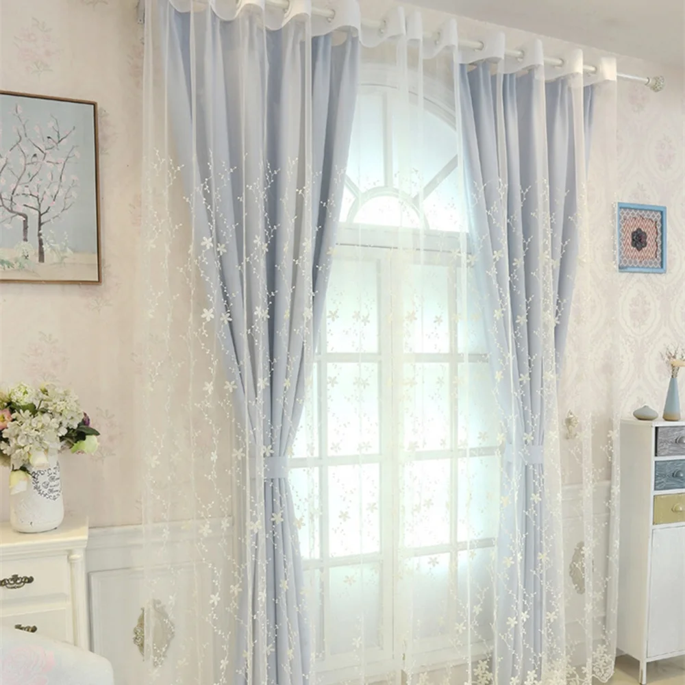 Latest design elegant Curtains lace curtains for windows wholesale sheer 2 layer curtains with grommet for kids room bedroom